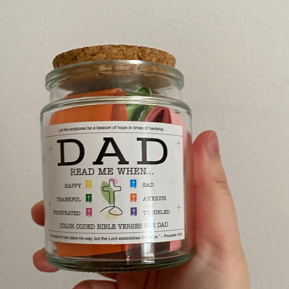 Color Coded Bible Verses for Dad in Glass Jar